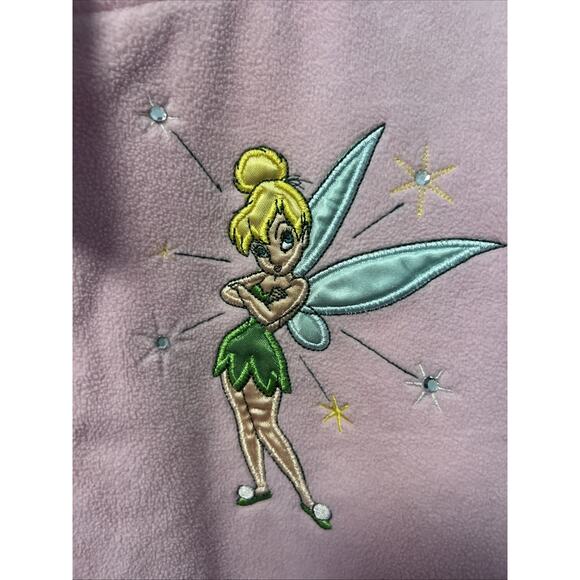 Disney Vintage Tinkerbell Pink Fleece Zip Up Hoodie Bling Jacket XL Pockets - Picture 5 of 9